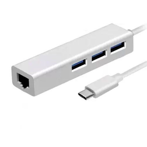 Gvision USB C – 3-Port USB 2.0 Hub with RJ45 Adapter – Type-C to Gigabit Ethernet  LAN Network, 3 USB Ports Converter(White) – Gvision